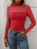 Women's Mock-Neck Long-Sleeve Top – Red