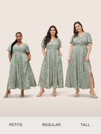 Plus Size Ditsy Floral Flutter-Sleeve Maxi Dress