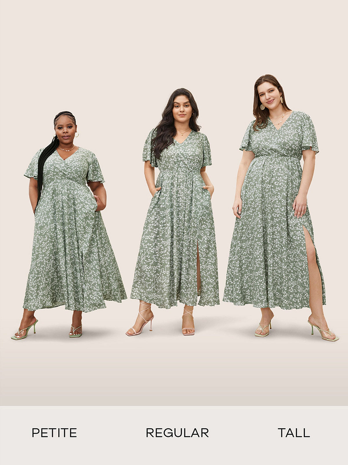 Plus Size Ditsy Floral Flutter-Sleeve Maxi Dress
