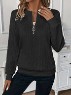 Amy Zip-Neck Knit Sweater – Grey