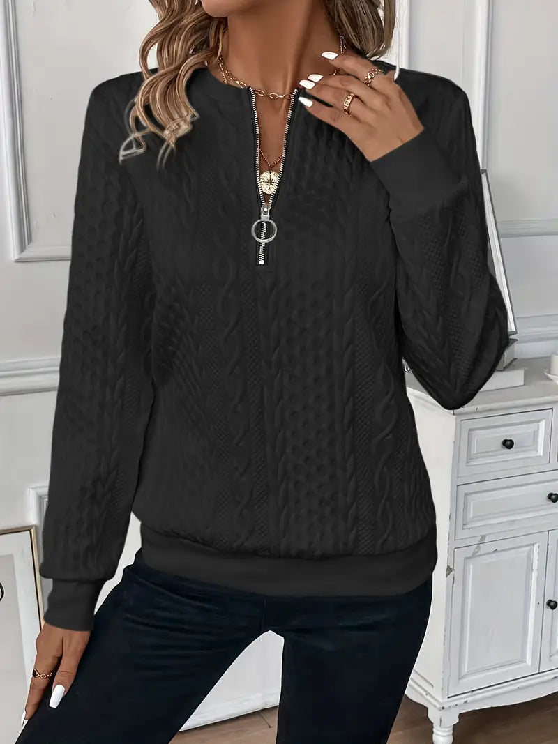 Amy Zip-Neck Knit Sweater – Grey