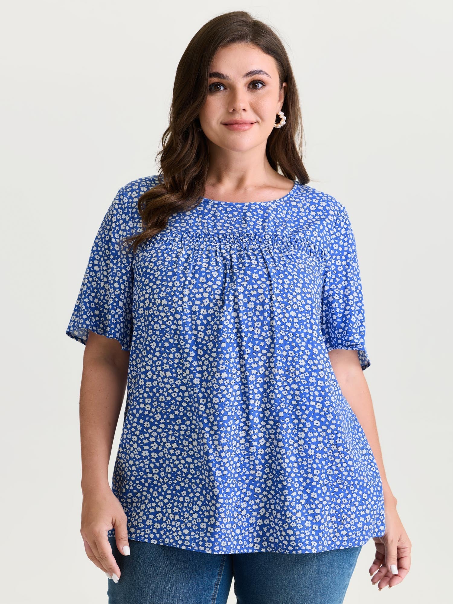Plus Size Floral Ruffle-Sleeve Blouse