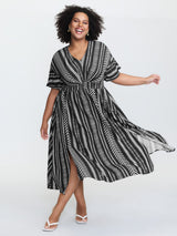 Plus Size Shirred Split-Hem Midi Dress