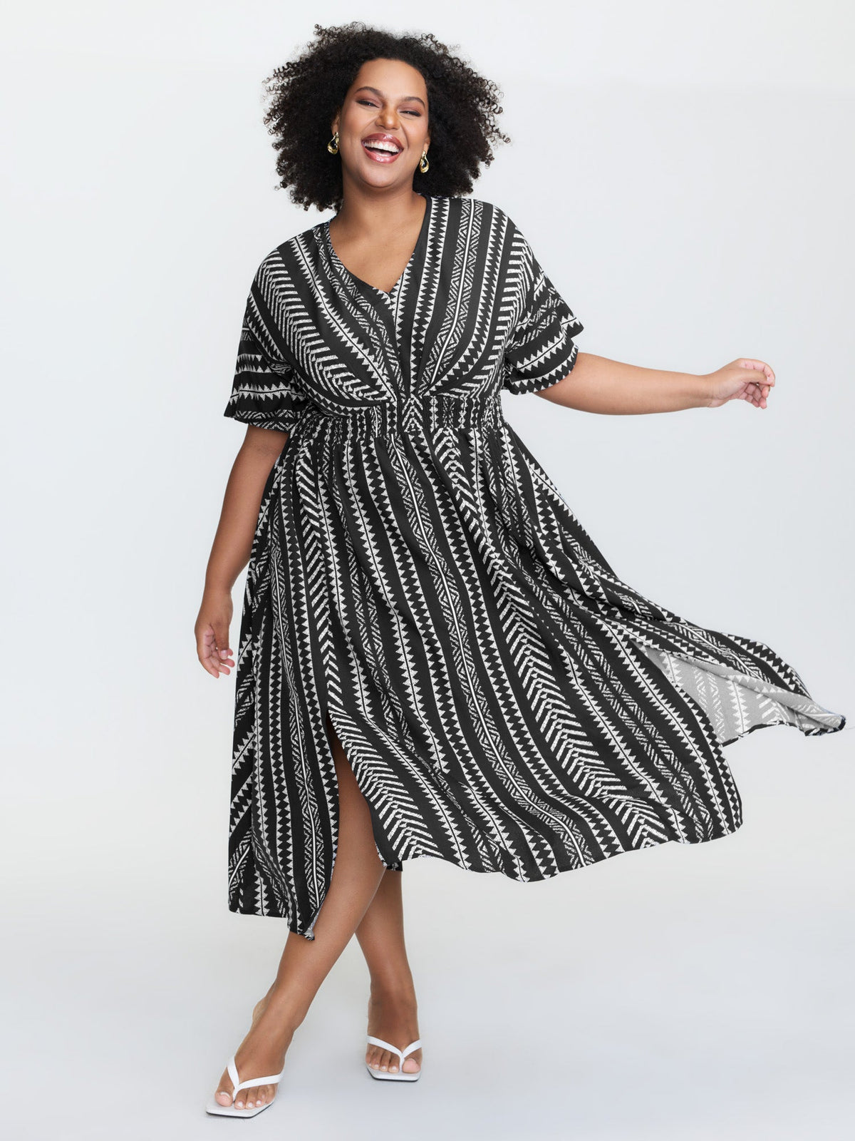 Plus Size Shirred Split-Hem Midi Dress
