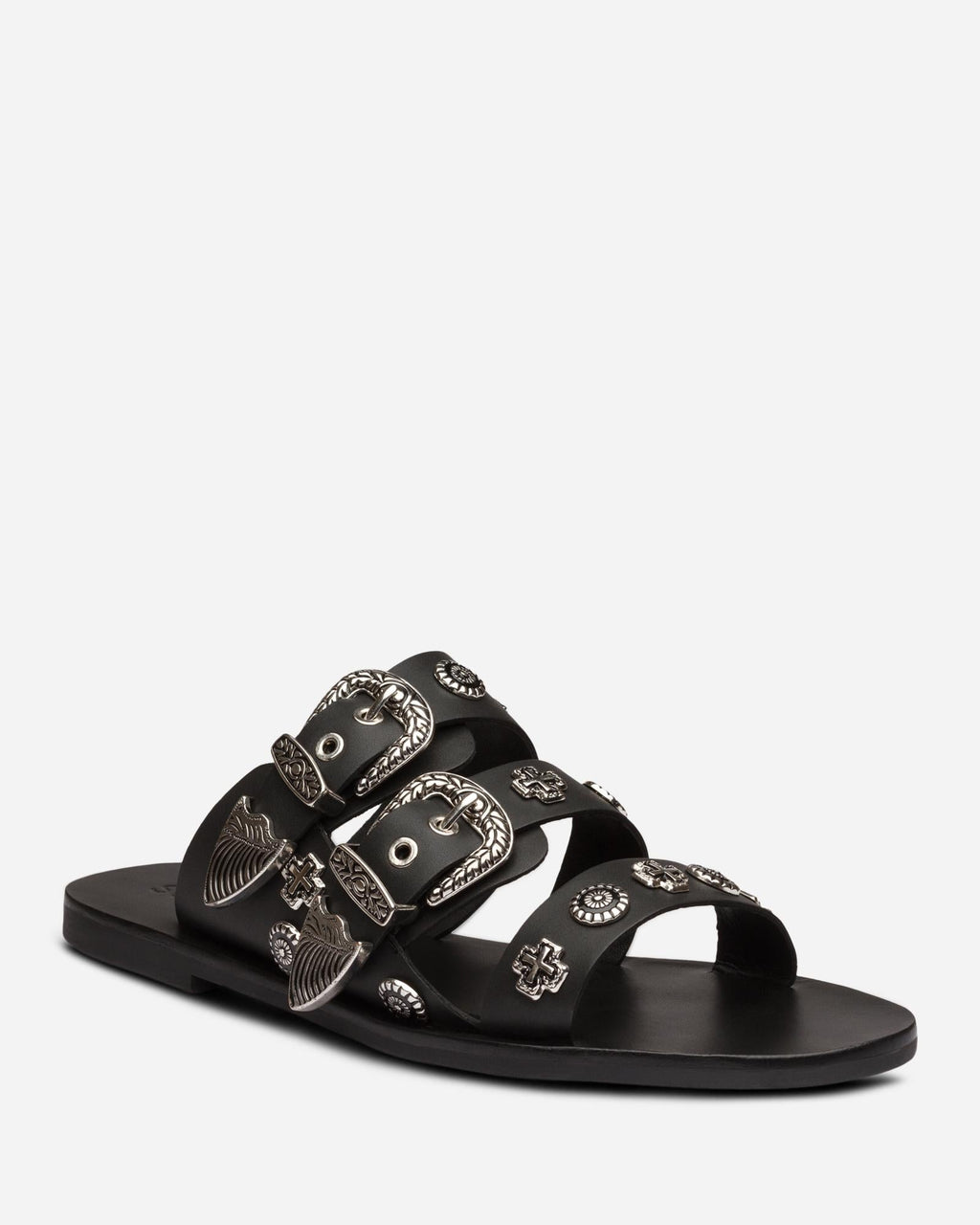 Eastwood Western Leather Slide – Black/Silver by Aurelia Sun