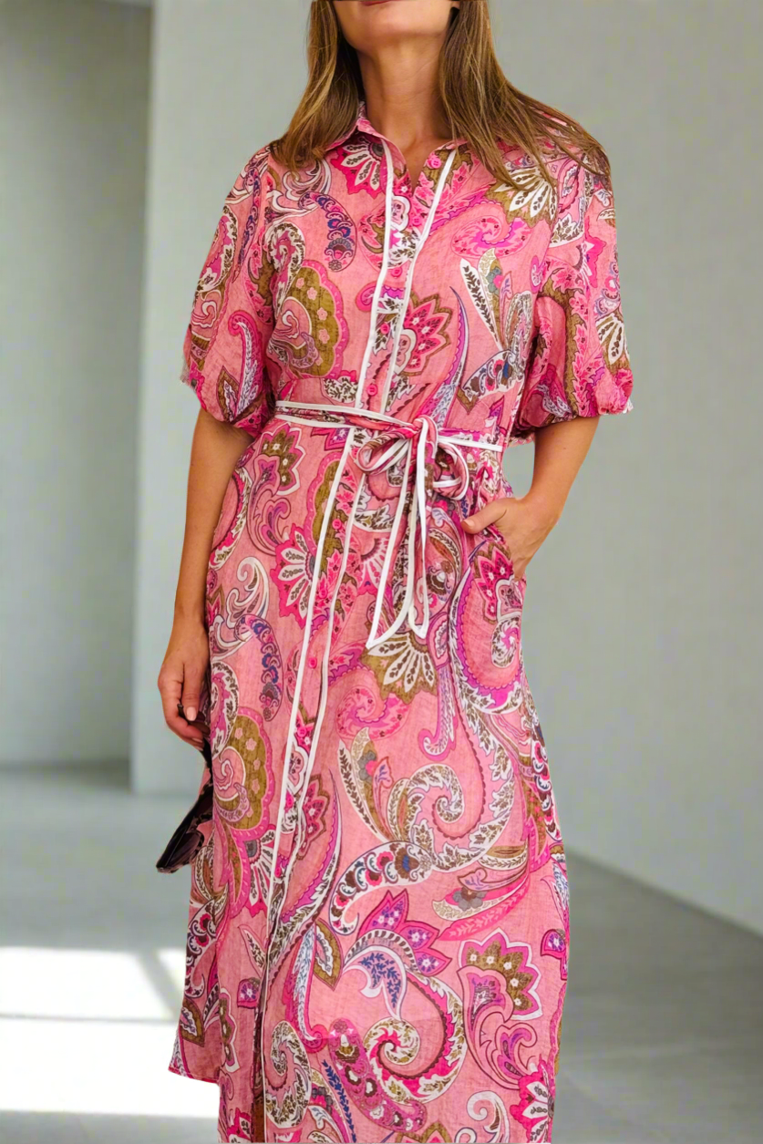 Leah Paisley Midi Shirt Dress – Pink by Aurelia Sun
