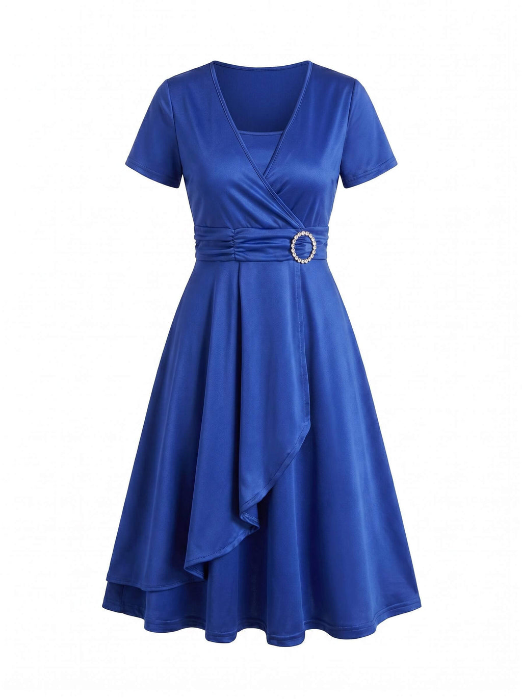 Rhinestone-Waist Asymmetric Midi Dress