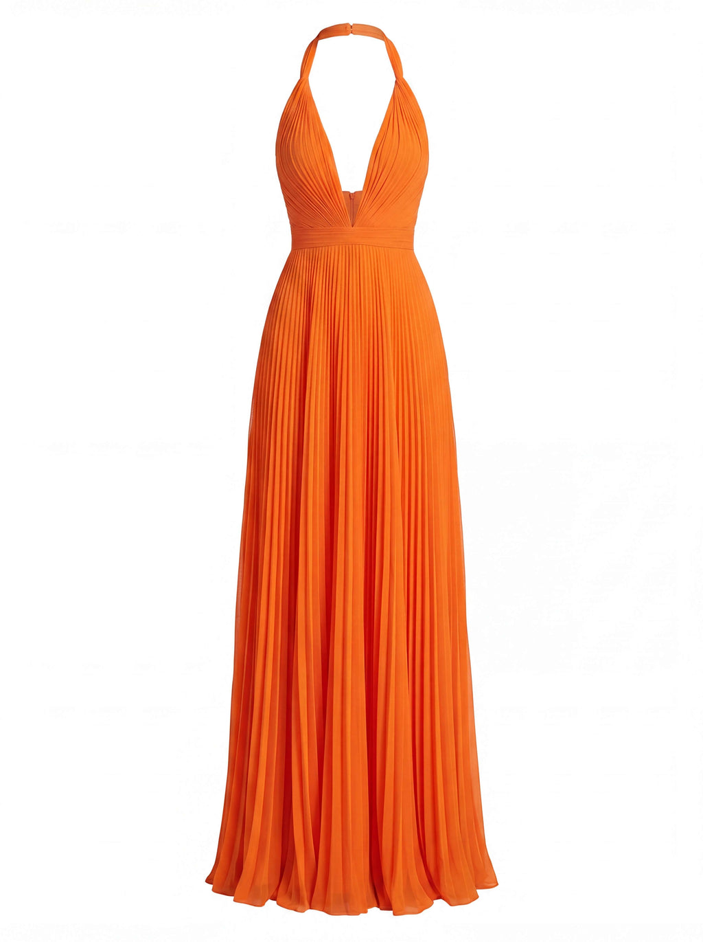 Pleated Satin Halter Maxi Dress