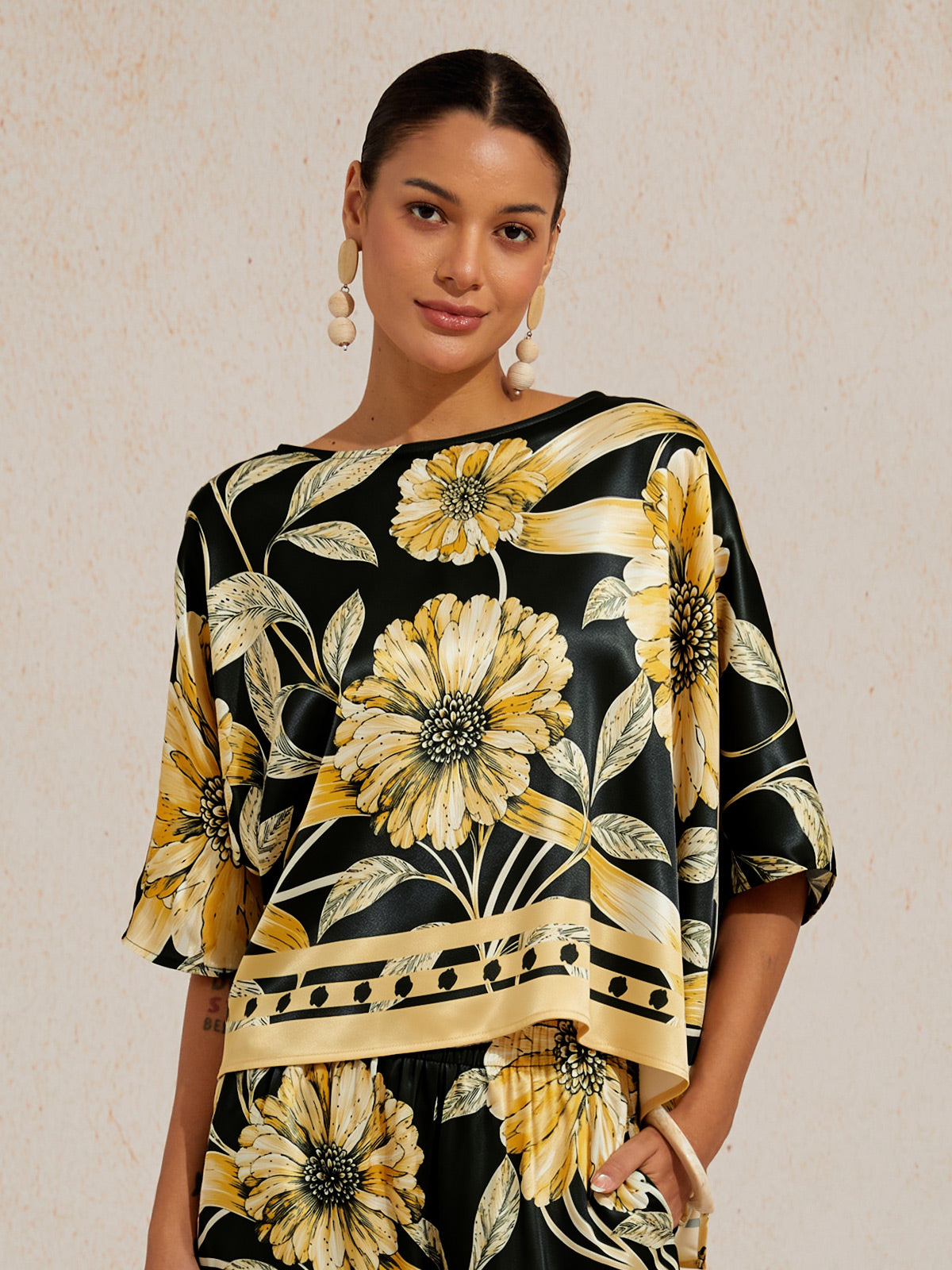 Golden Petal Satin Batwing Top by Aurelia Sun