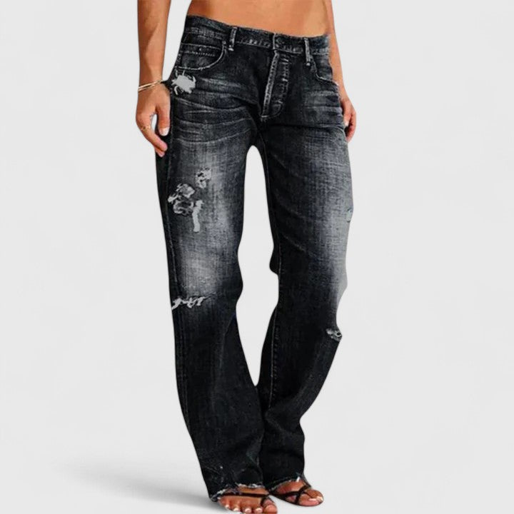 Distressed Wide-Leg Flare Jeans
