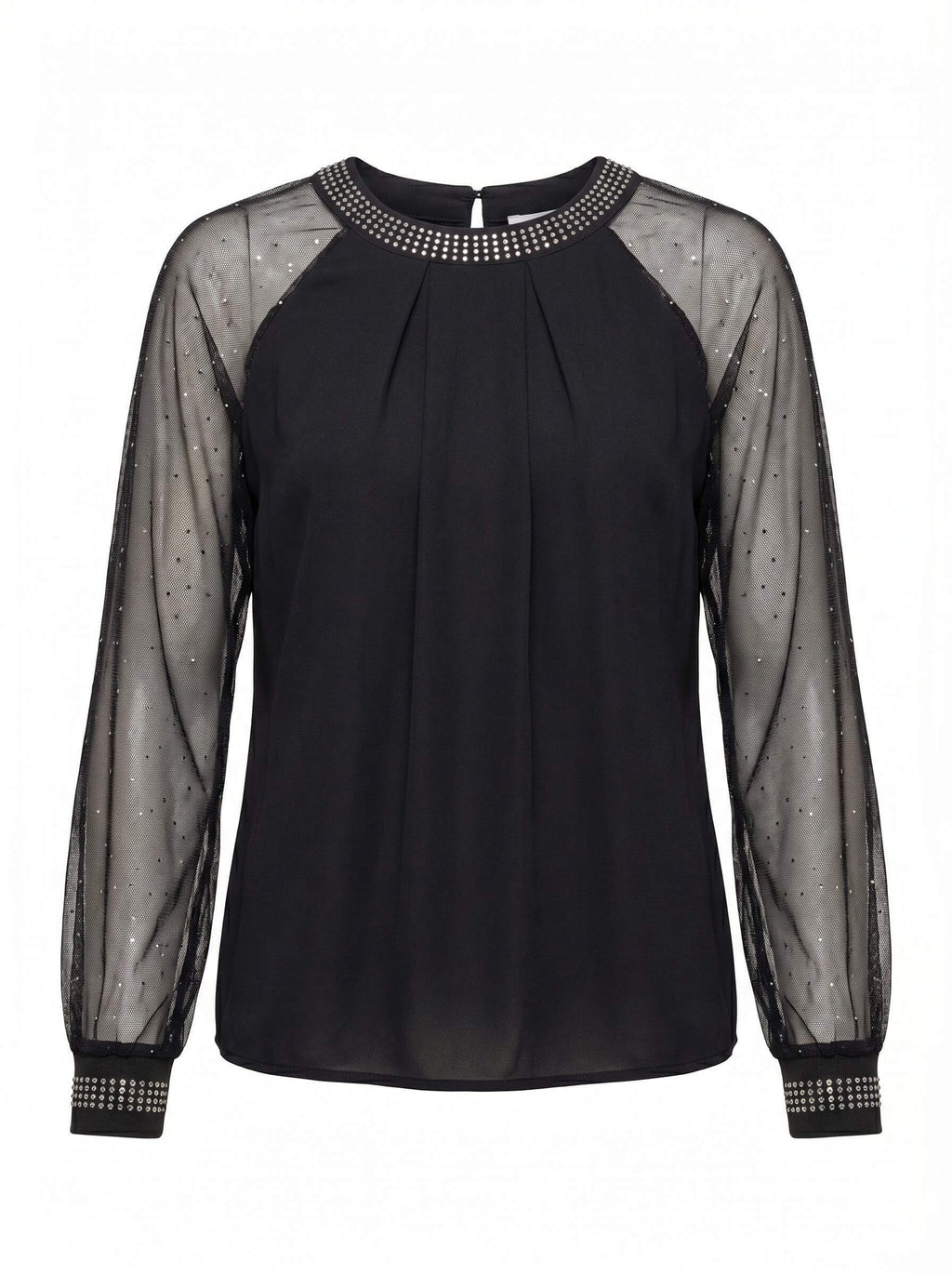 Sequin Mesh-Sleeve Evening Top