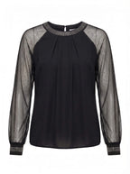 Sequin Mesh-Sleeve Evening Top