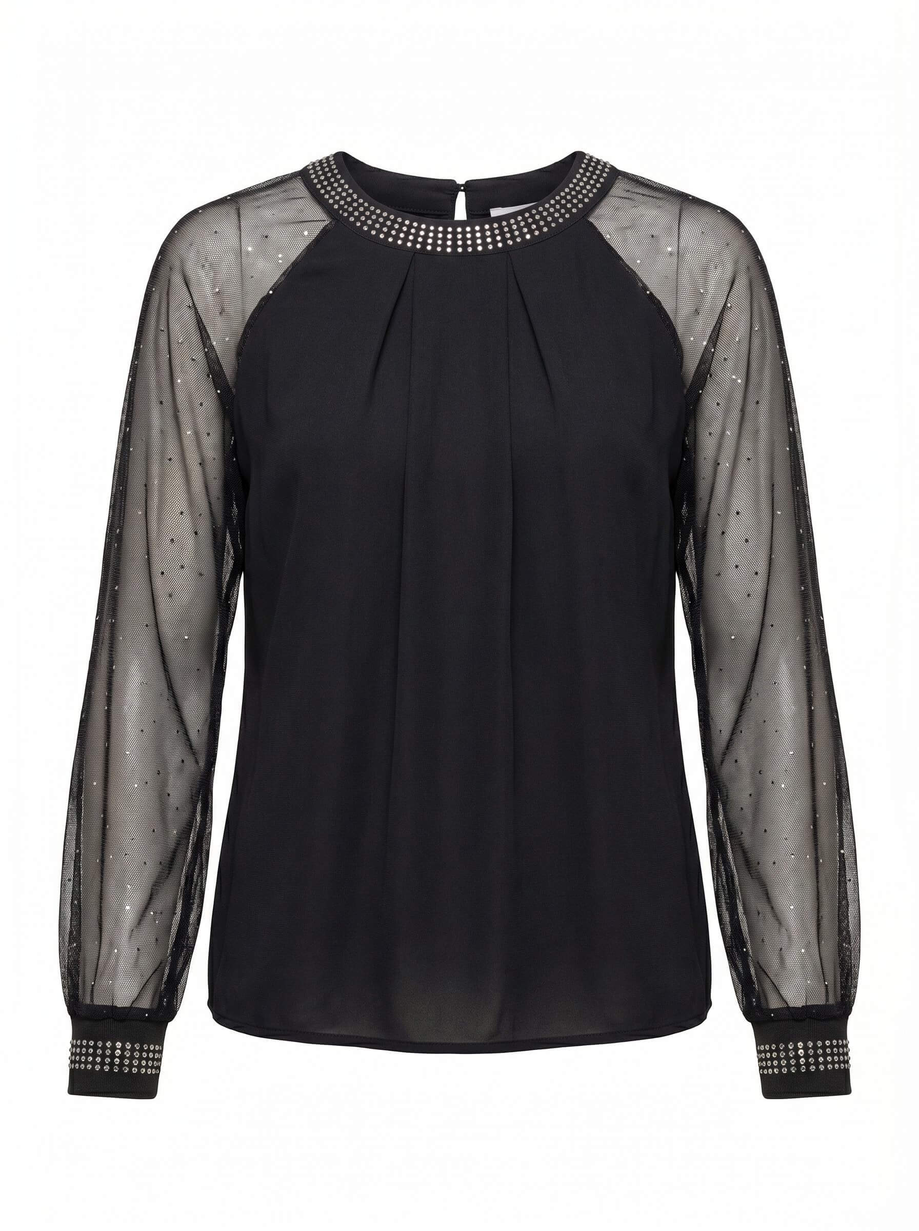 Sequin Mesh-Sleeve Evening Top