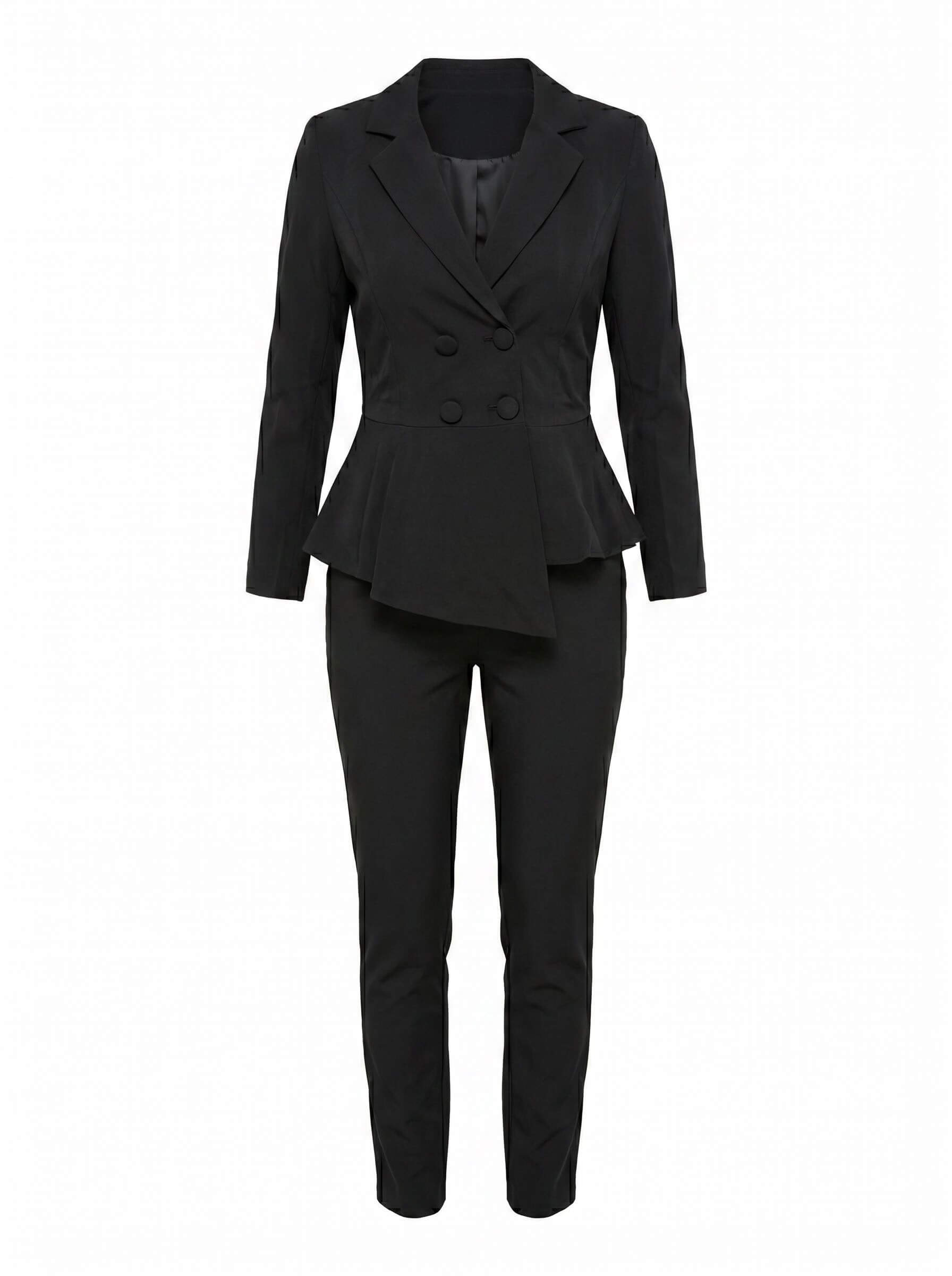 Black Peplum Blazer & Trouser Suit