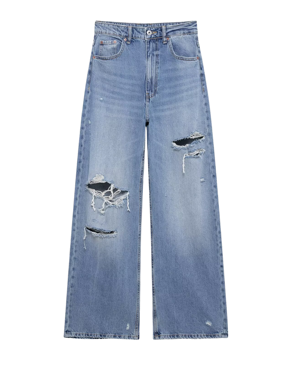 Distressed High-Waist Wide-Leg Jeans