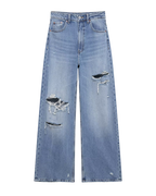 Distressed High-Waist Wide-Leg Jeans
