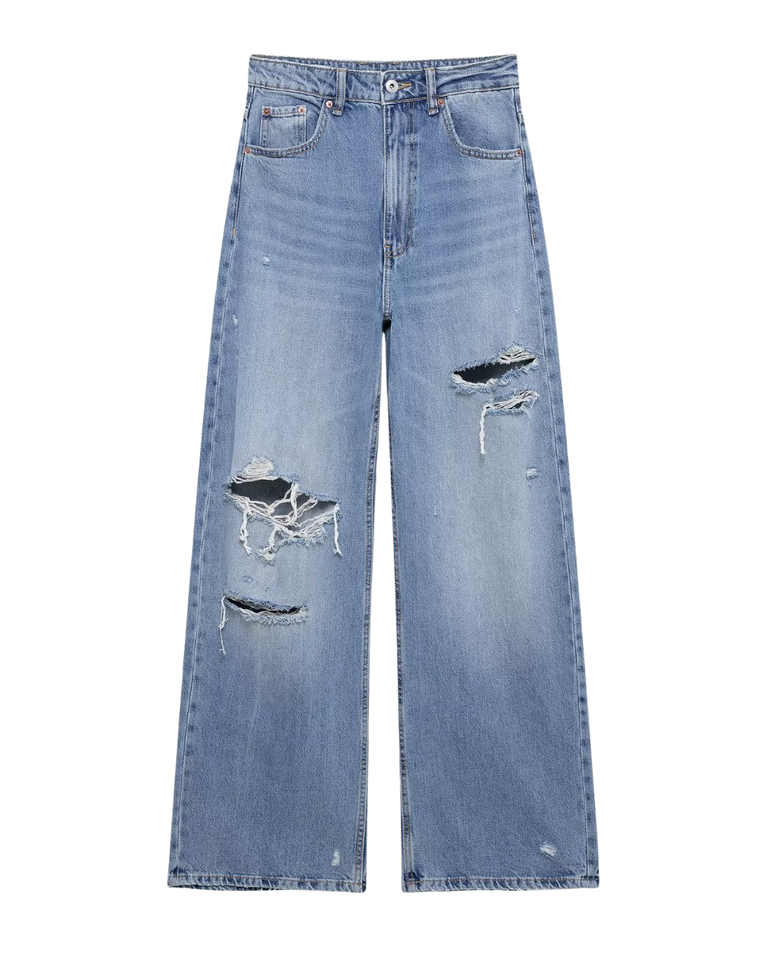 Distressed High-Waist Wide-Leg Jeans