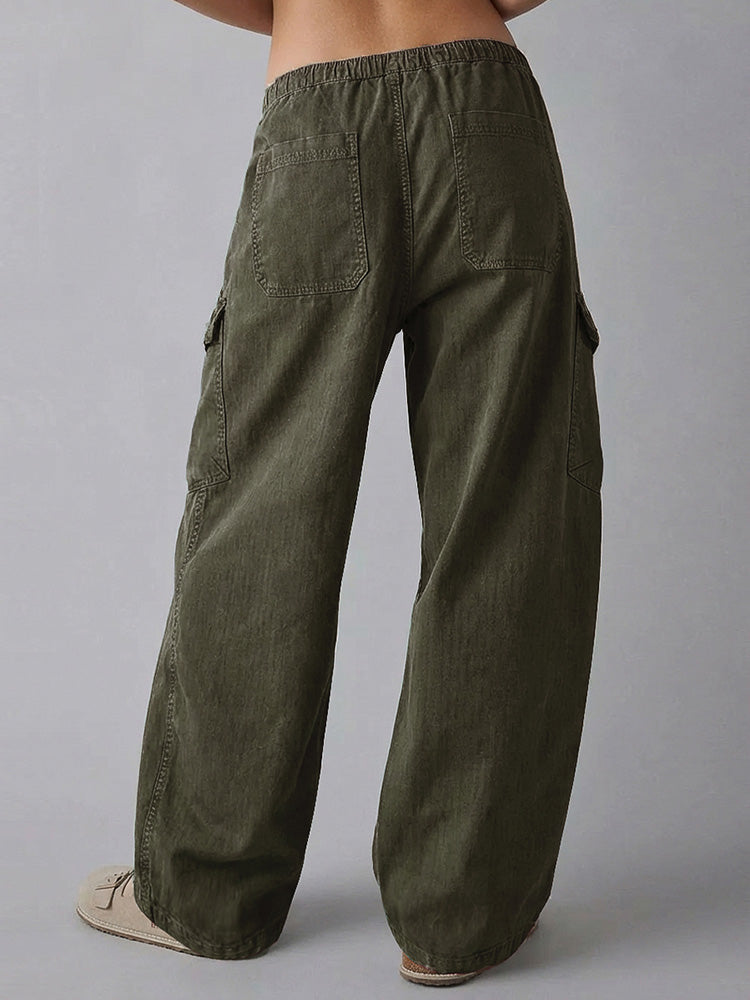 High-Waist Cotton Barrel Utility Pants
