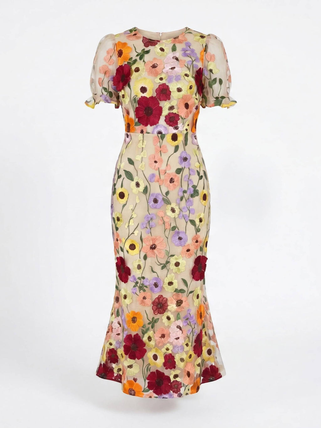 3D Floral Appliqué Midi Dress