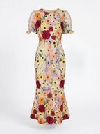 3D Floral Appliqué Midi Dress