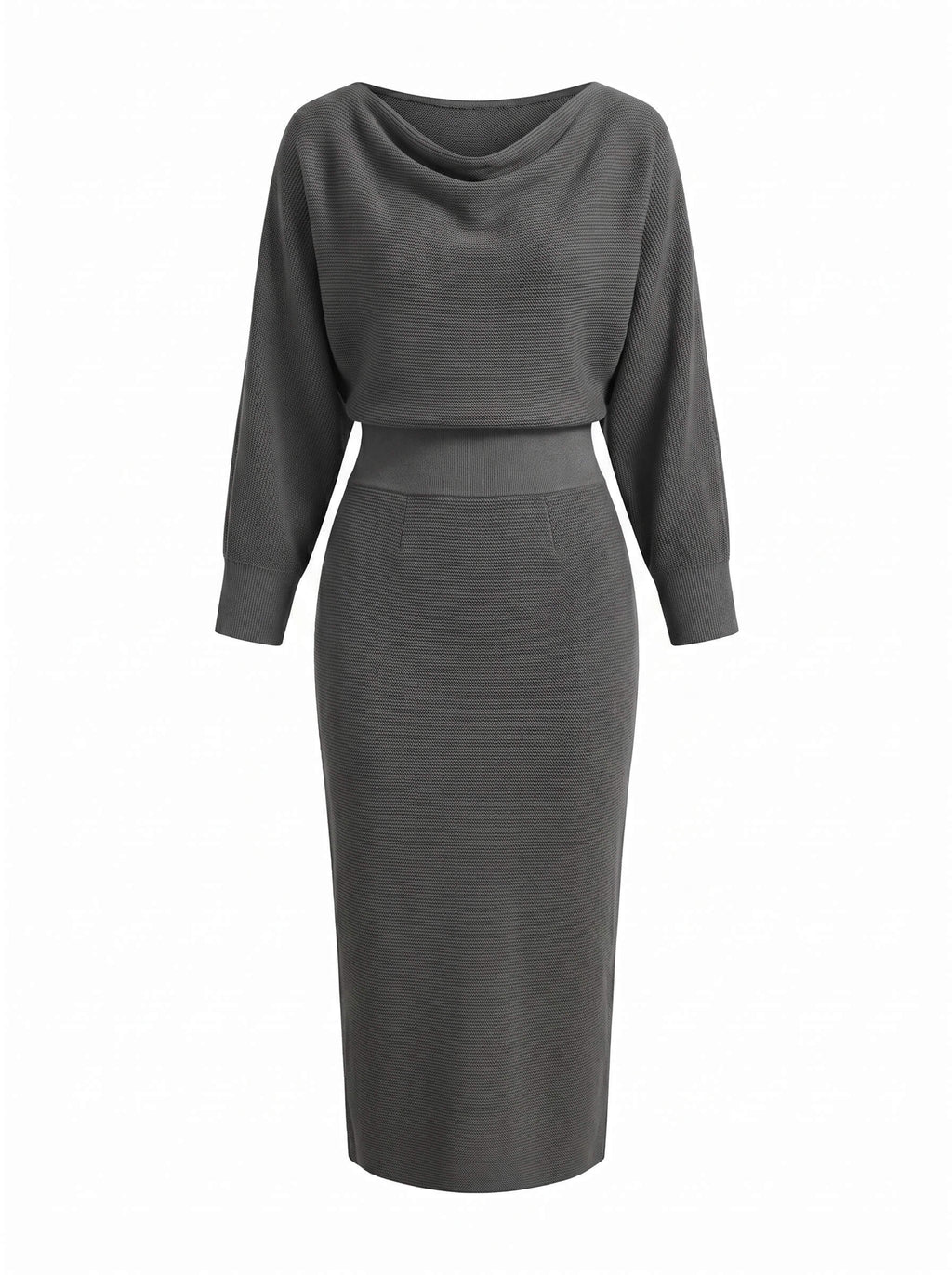 Cowl-Neck Draped Midi Dress