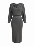 Cowl-Neck Draped Midi Dress