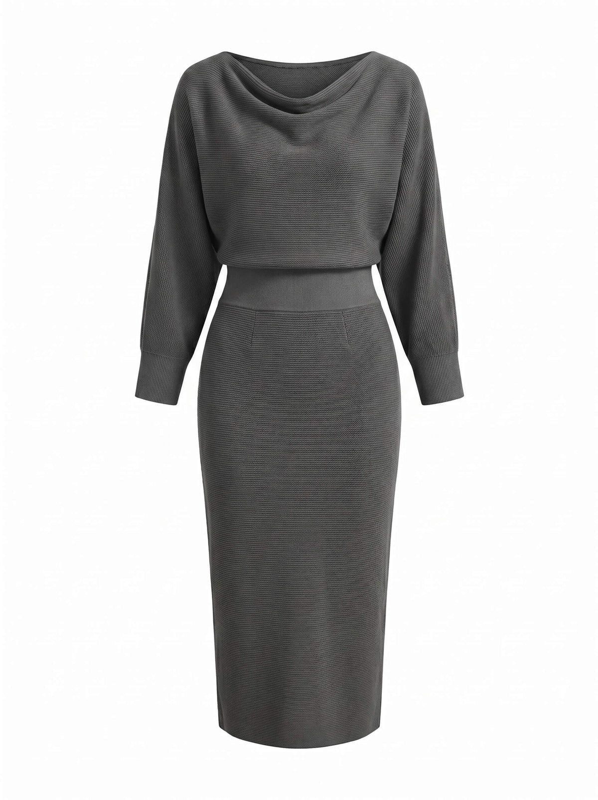 Cowl-Neck Draped Midi Dress