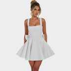 Stella Sequin Square-Neck Mini Dress in White by Aurelia Sun