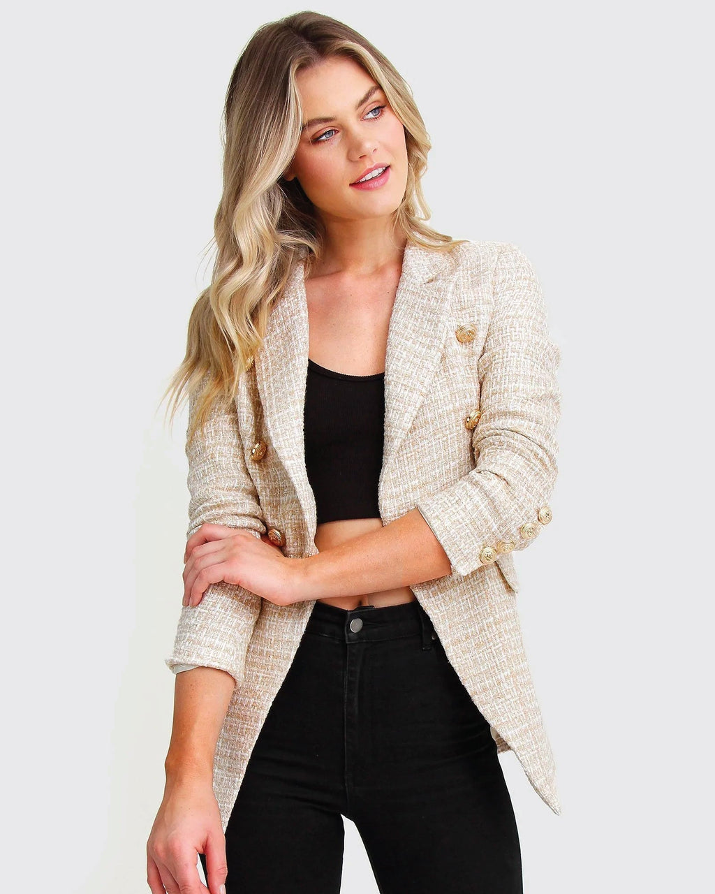 Camille Tailored Tweed Blazer – Beige Marle by Aurelia Sun