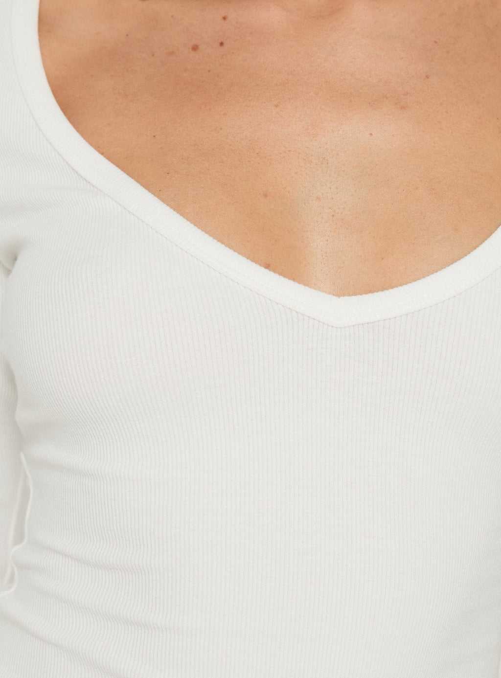Ribbed V-Neck 3/4-Sleeve Top – White