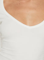 Ribbed V-Neck 3/4-Sleeve Top – White