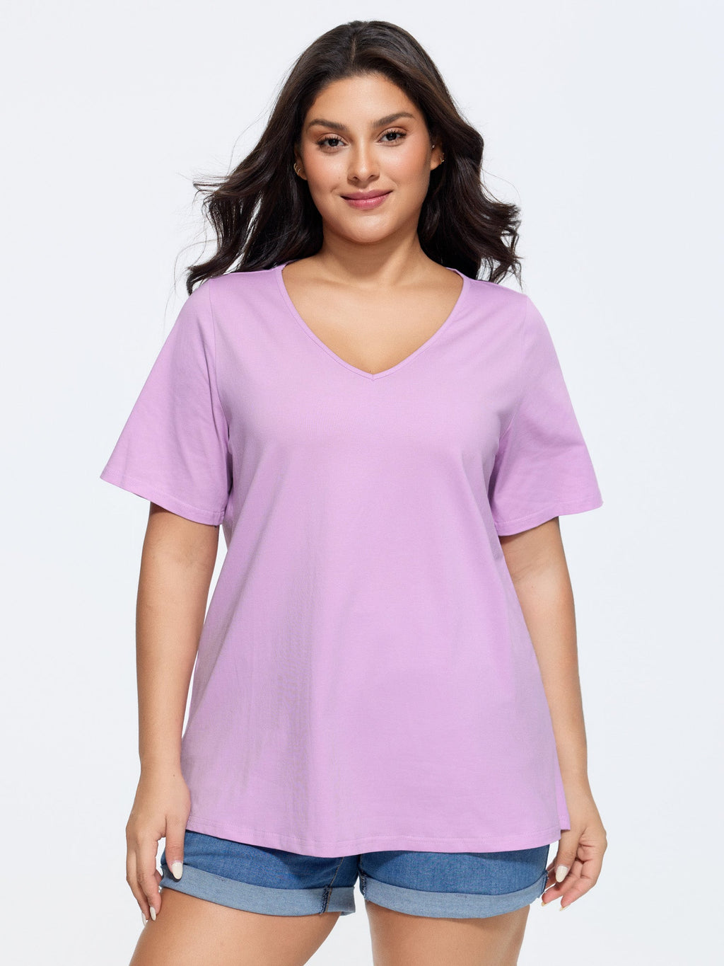 Plus Size Cotton V-Neck T-Shirt