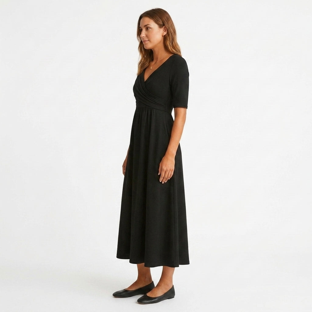 Classic Black A-Line Midi Dress