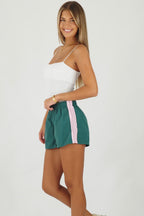 Women's green and pink striped quick dry track shorts
