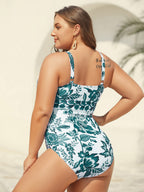Plus Size Floral Swimsuit & Mesh Sarong Set