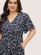 Plus Size Ditsy Floral Flutter-Sleeve Maxi Dress