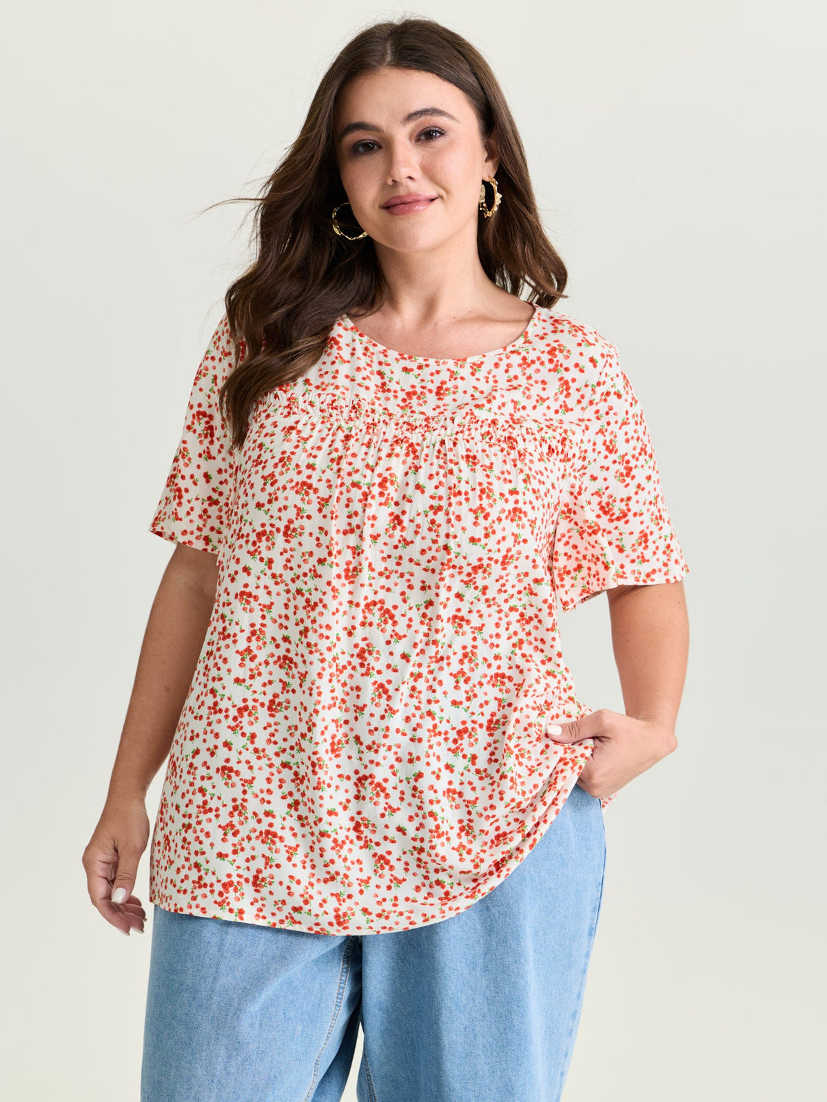 Plus Size Floral Ruffle-Sleeve Blouse