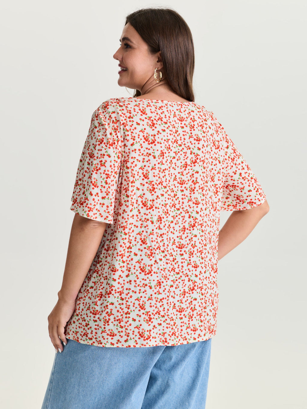 Plus Size Floral Ruffle-Sleeve Blouse