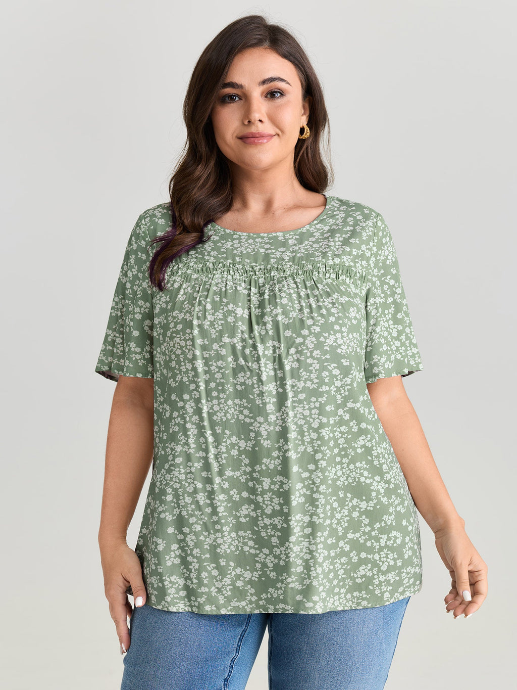 Plus Size Floral Ruffle-Sleeve Blouse