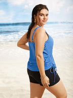 Plus Size Tropical Drawstring Swim Top