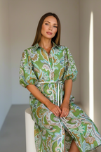 Leah Paisley Midi Shirt Dress – Green by Aurelia Sun