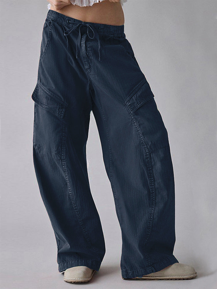 High-Waist Cotton Barrel Utility Pants