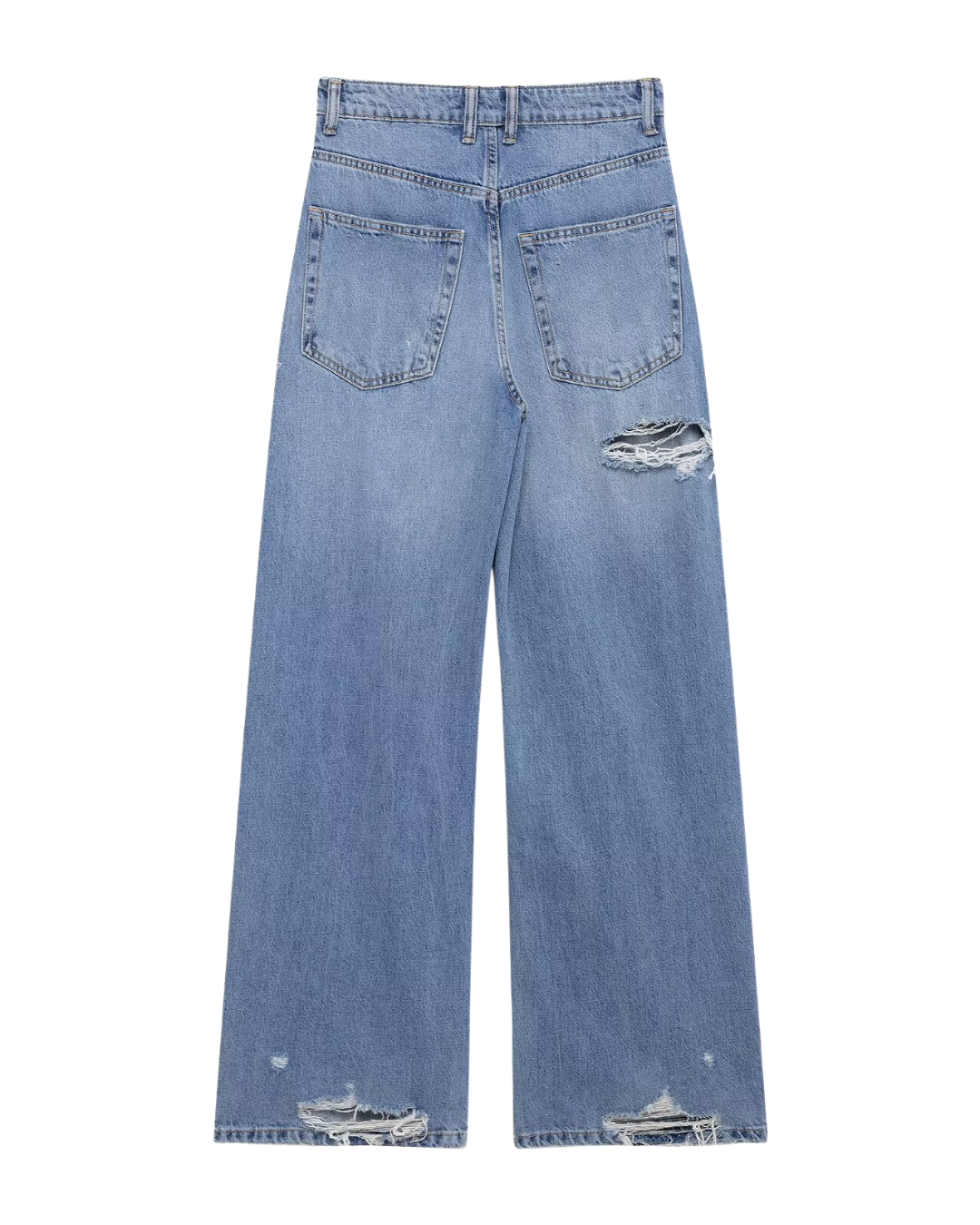 Distressed High-Waist Wide-Leg Jeans