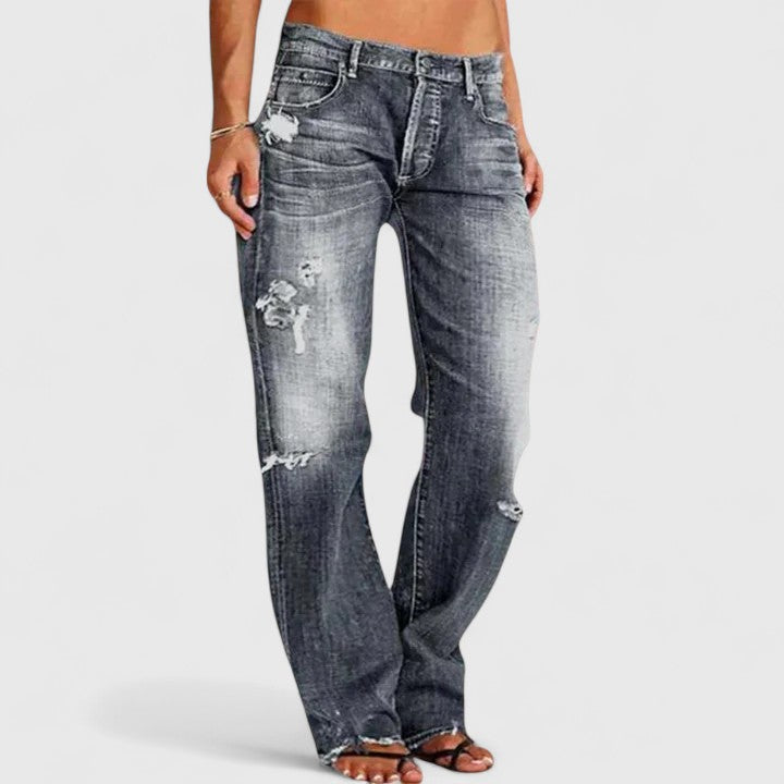 Distressed Wide-Leg Flare Jeans