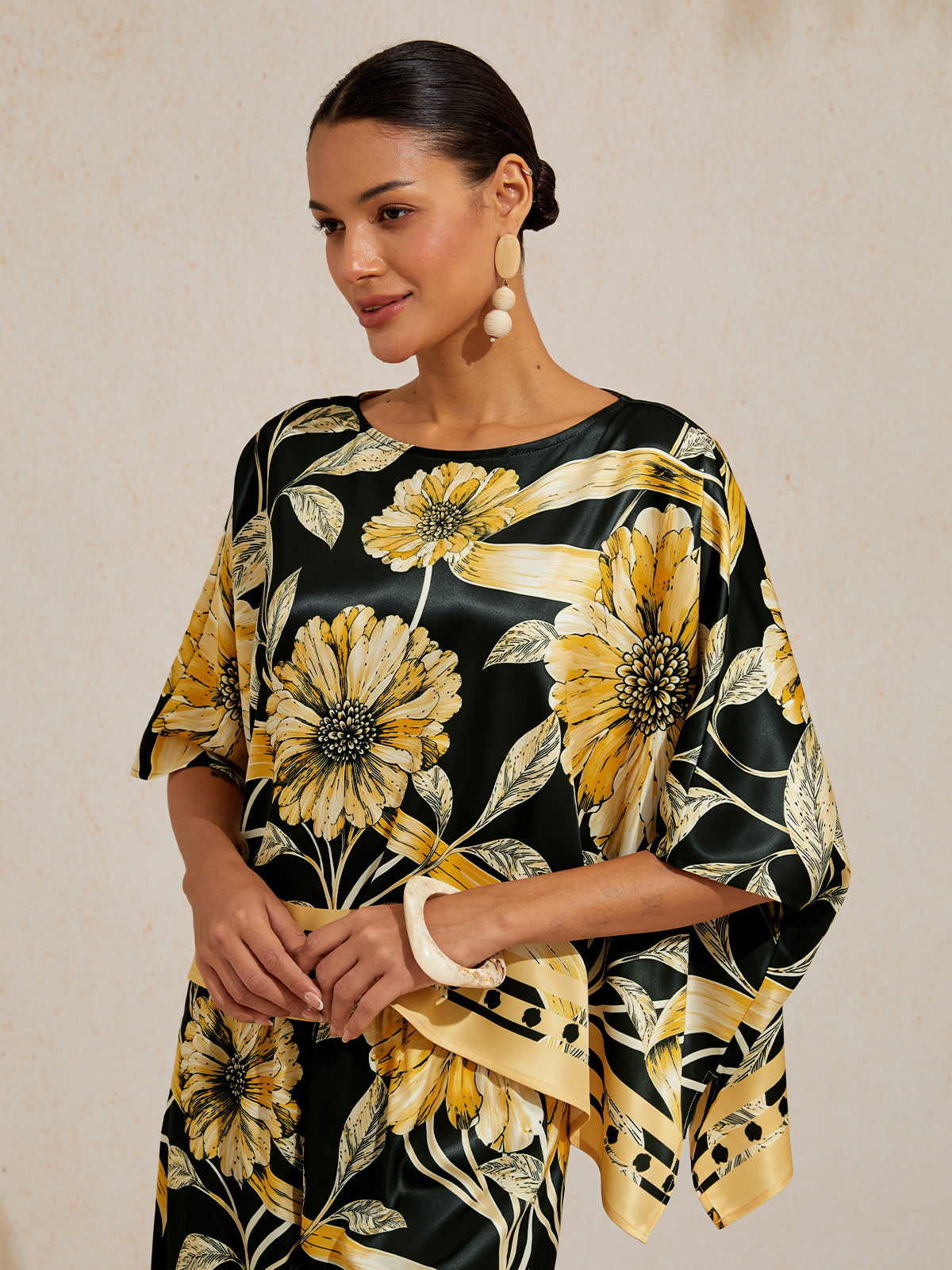 Golden Petal Satin Batwing Top by Aurelia Sun