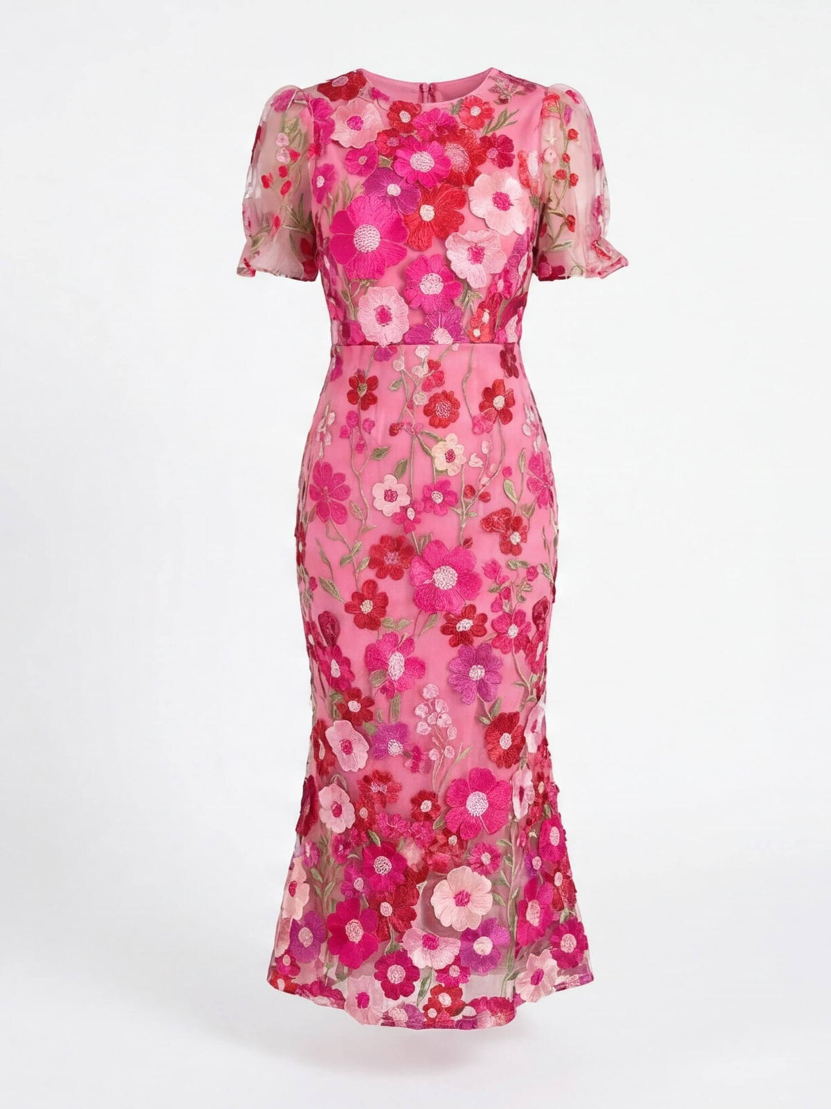3D Floral Appliqué Midi Dress