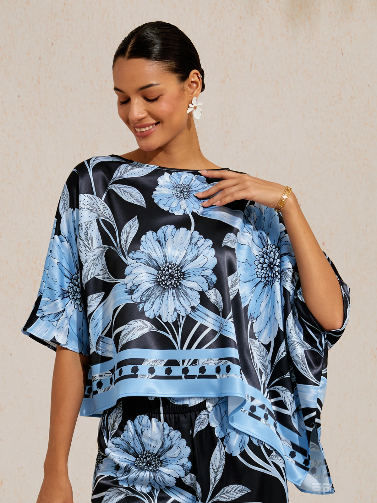 Golden Petal Satin Batwing Top by Aurelia Sun
