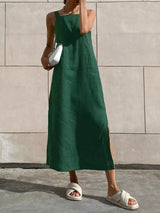 Celine Cotton-Linen Side-Slit Midi Dress