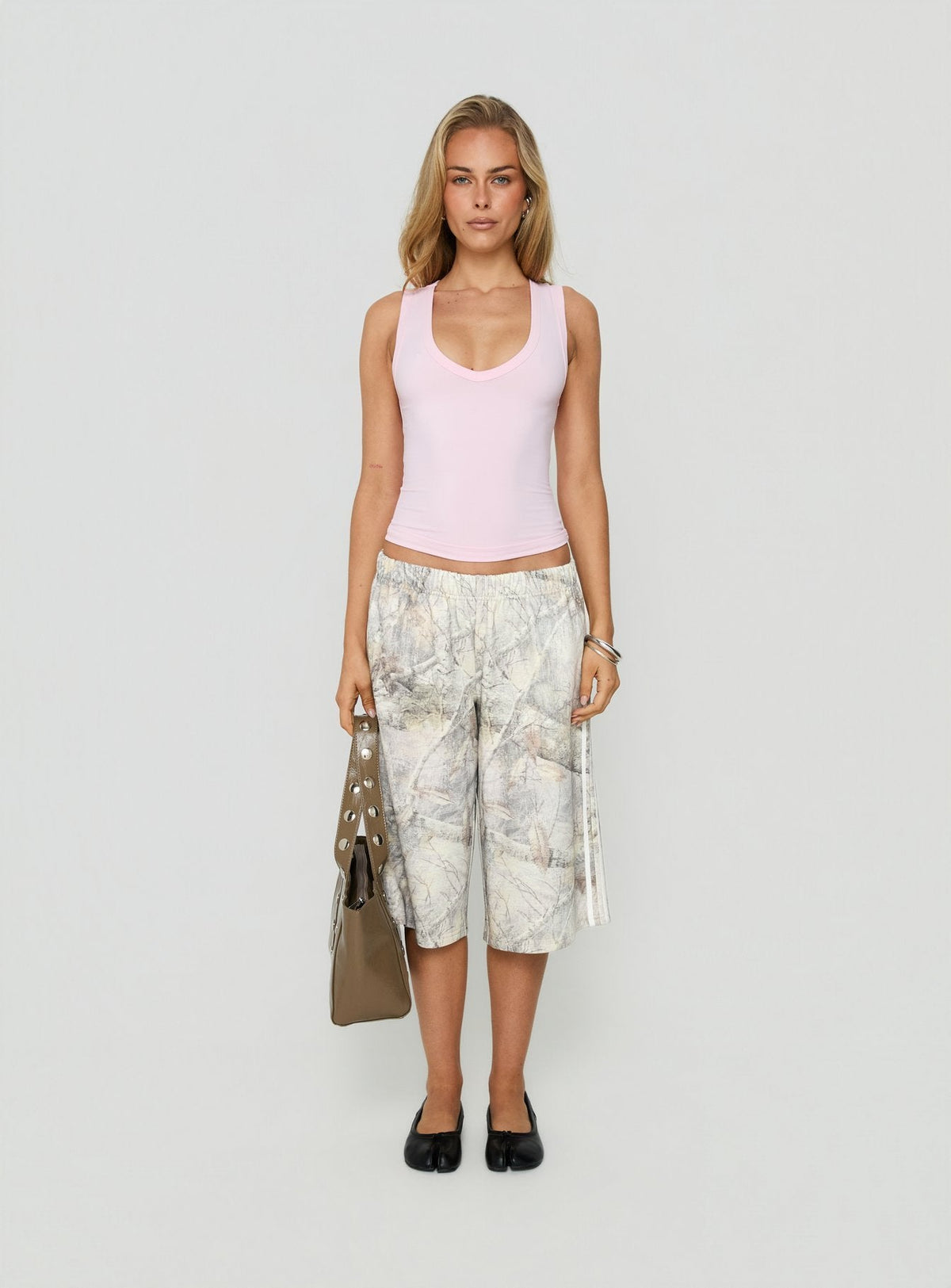 Longline Drawstring Sweat Shorts – Green Camo