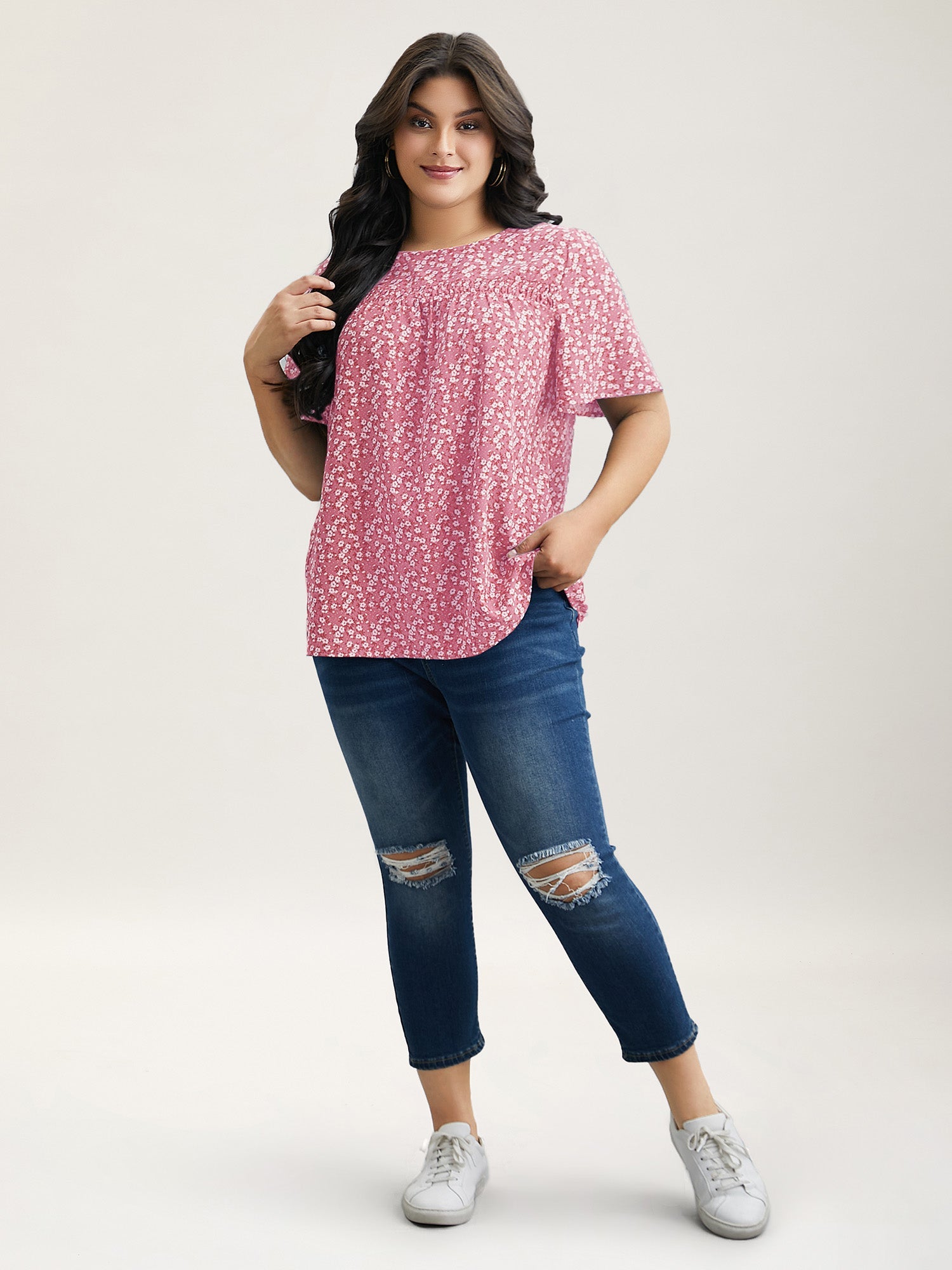 Plus Size Floral Ruffle-Sleeve Blouse